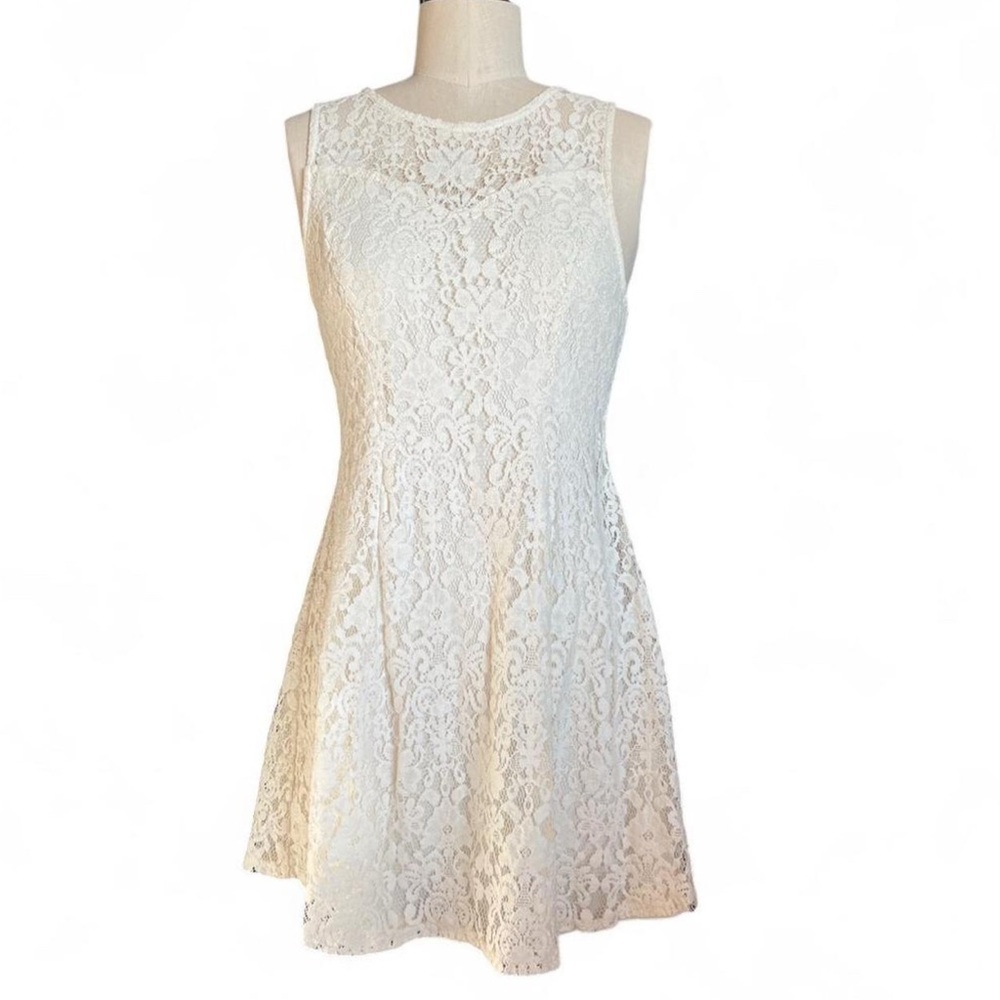 Monteau Ivory Lace Overlay Fit & Flare Mini Dress Medium NWOT